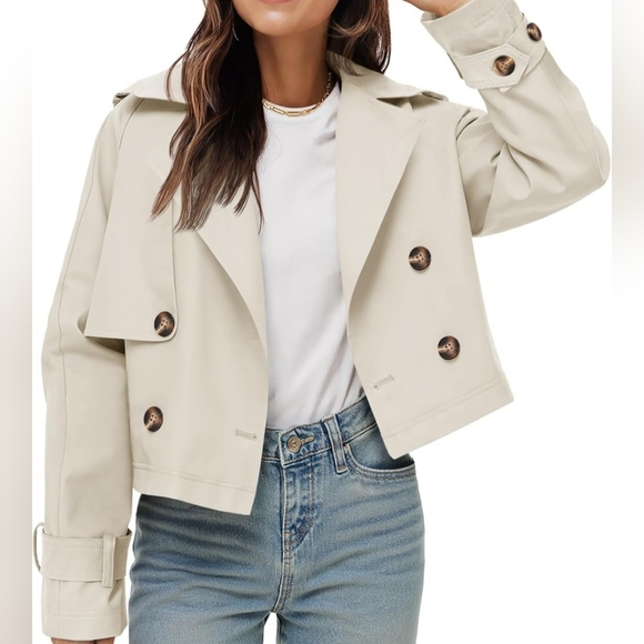 Women's Beige Double-Breasted Jacket - Picture 4 of 6